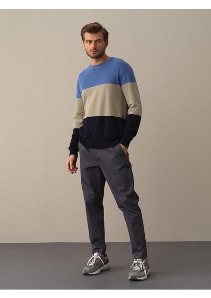 Erkek Lacivert Regular Fit Çizgili Kazak