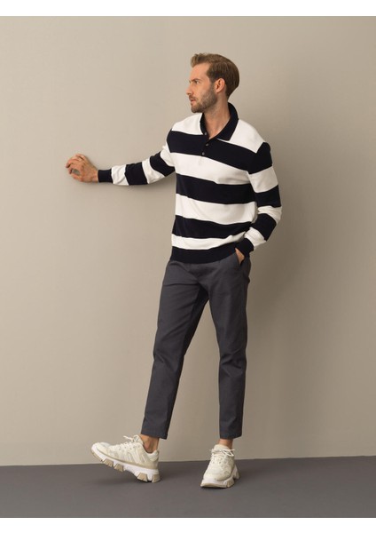 Erkek Lacivert Polo Yaka Regular Fit Kazak