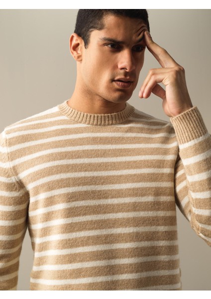 Erkek Bej Regular Fit Çizgili Kazak fiyatları