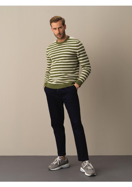 Erkek Yeşil Regular Fit Çizgili Kazak