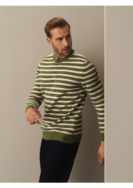 Erkek Yeşil Regular Fit Çizgili Kazak fiyatları