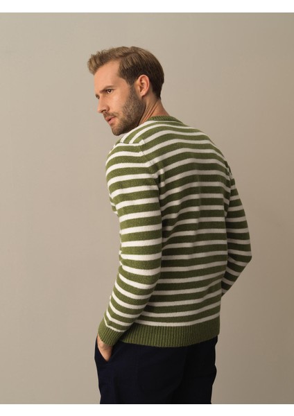 Erkek Yeşil Regular Fit Çizgili Kazak modelleri