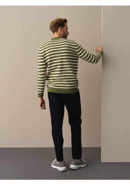 Erkek Yeşil Regular Fit Çizgili Kazak fırsatları