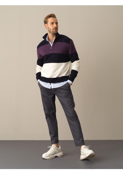 Erkek Lacivert Regular Fit Çizgili Kazak fiyatları