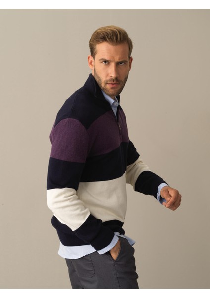 Erkek Lacivert Regular Fit Çizgili Kazak modelleri