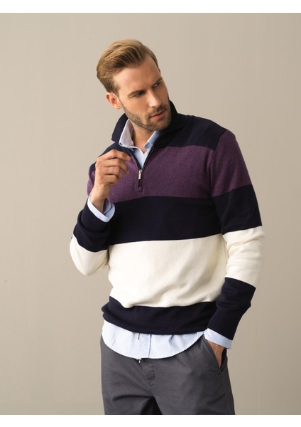 Erkek Lacivert Regular Fit Çizgili Kazak fırsatları