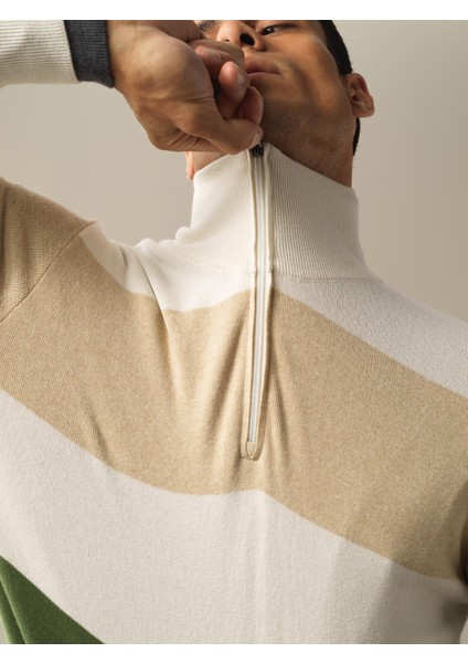 Erkek Ekru Regular Fit Çizgili Kazak fiyatları