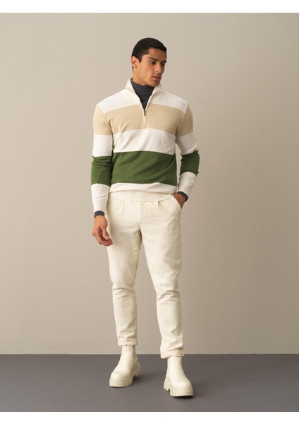 Erkek Ekru Regular Fit Çizgili Kazak modelleri