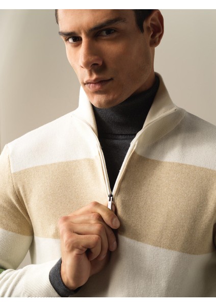 Erkek Ekru Regular Fit Çizgili Kazak fırsatları