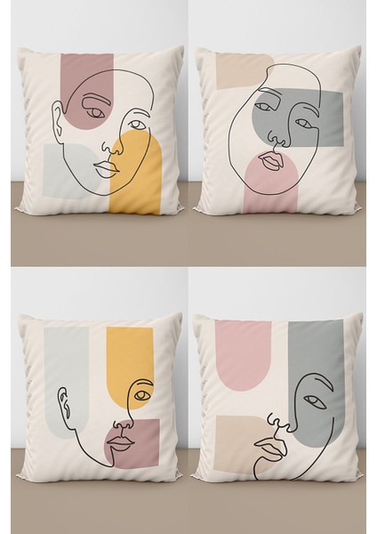 Draw Girl Face Dörtlü Kırlent Kılıfı 916