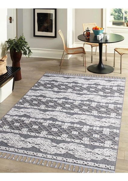 Koyu Gri 08340A Kolay Temizlenen Hav Toz Vermez Yumuşak Hasır Dokulu Halı