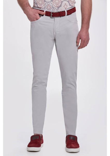 Slim Fit 5 Cep Açık Gri Yazlık Pantolon