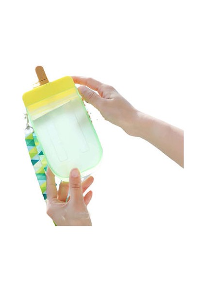 Sevimli Tatlı Dondurma Su Şişesi ile Saman Yaratıcı Plastik Su Şişeleri Taşınabilir Popsicle Kupası Çocuklar Su Şişesi Kayış | Su Şişeleri (Sarı) (Yurt Dışından)
