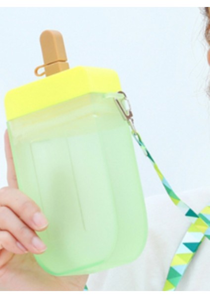 Sevimli Tatlı Dondurma Su Şişesi ile Saman Yaratıcı Plastik Su Şişeleri Taşınabilir Popsicle Kupası Çocuklar Su Şişesi Kayış | Su Şişeleri (Sarı) (Yurt Dışından)