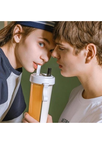 Çift Sippy Içecek Kupası Yaratıcı Severler Su Şişesi Caneca Açık Spor Tumbler Kahve Kupa Çift Boru Açılış Tasarım Küpe Küpü | Su Şişeleri (Beyaz) (Yurt Dışından)