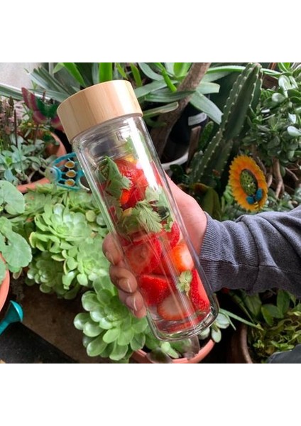 Meyve Çay Şişesi Cam Şişe Su Şişesi Filtre Süzgeci ile Borosilikat Çift Duvar Içecek Bambu Kapak Seyahat Drinkware | Su Şişeleri (Yurt Dışından)