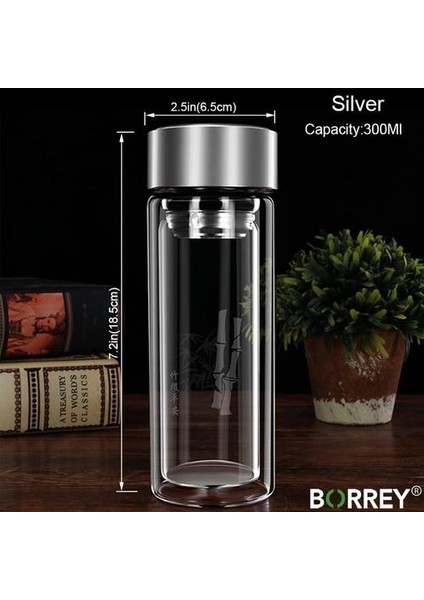 Borrey Cam Şişe Su Için Çift Duvar Cam Çay Şişesi Demirci Filtre Süzgeci Seyahat Çay Bouteille Araba Drinkware | Su Şişeleri (Beyaz) (Yurt Dışından)