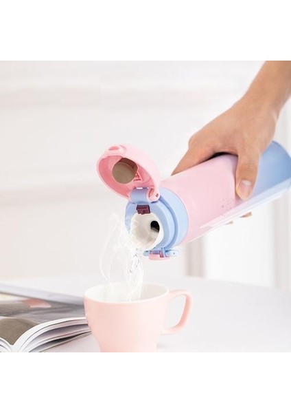 350ML Termos Kupa Paslanmaz Çelik Vakum Yalıtımlı Şişe Su Içecekler Termos Şişeler Seyahat Fincan Kahve Çay Süt Kupa | Vakum Şişeleri ve termoslar (Pembe) (Yurt Dışından)