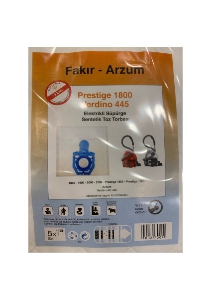 Prestige 1800 / Arzum Verdino 445 Süpürge Toz Torbası