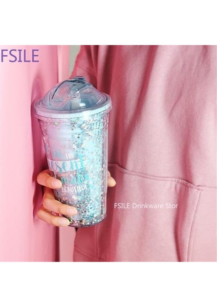Kahve Kupaları Yaratıcı Pullu Yıldız Bpa Ücretsiz Plastik Su Şişesi ile Straw Seyahat Taşınabilir Çay Süt Yalıtımlı Kupası Drinkware 420ML | Kupalar (Mavi) (Yurt Dışından) modelleri