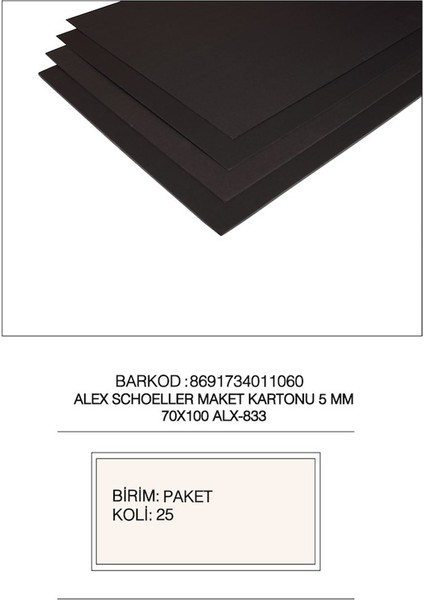 Maket Kartonu 70X100 Siyah 5 mm ALX-833