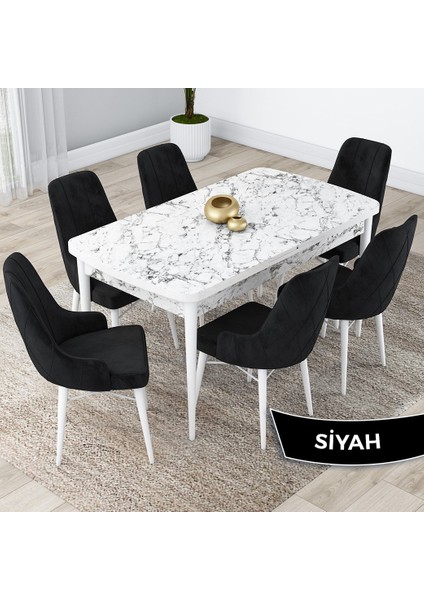 Concept Kar Serisi Açılabilir 80 x 132 cm Mdf Mutfak Masa Takımı Beyaz Mermer Desen Masa 6 Sandalye