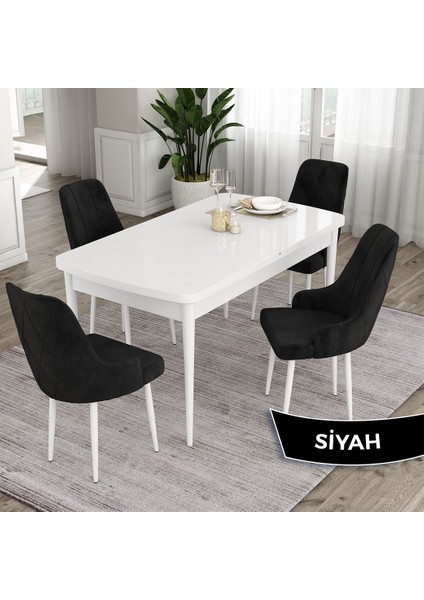 Concept Eta Serisi 80 x 132 cm Açılabilir Mdf Mutfak Masa Takımı Beyaz Masa 4 Sandalye