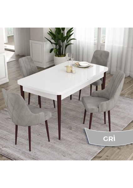 Concept Eta Serisi 80 x 132 cm Mdf Açılabilir Masa Takımı Beyaz Masa Kahve Ayak 4 Sandalye