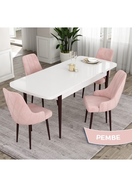 Concept Eta Serisi 80 x 132 cm Mdf Açılabilir Masa Takımı Beyaz Masa Kahve Ayak 4 Sandalye fiyatları