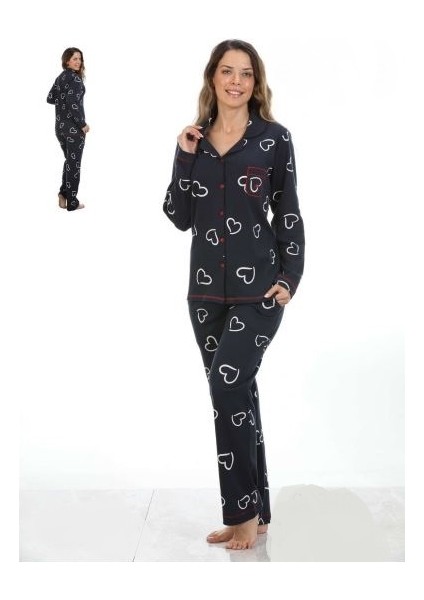 98248 Kadın Battal Kışlık Önden Düğmeli Pijama Takımı
