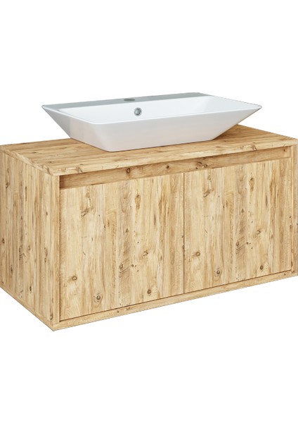 Ayaksız 2 Kapaklı Lavabolu Mat Ahşap Mdf 85 cm Banyo Dolabı fırsatları