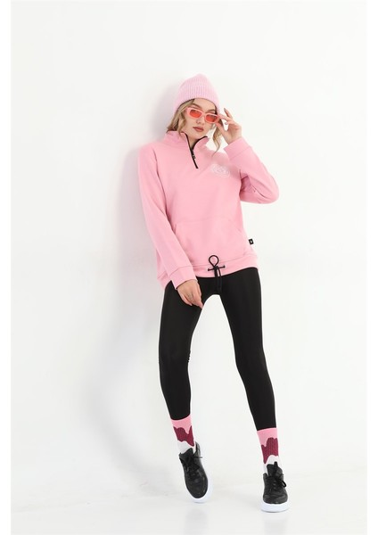 Kadın Fermuarlı Pembe Sweatshirt MW5717