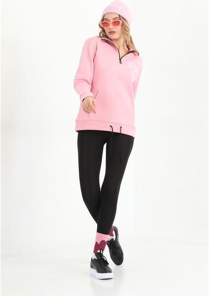 Kadın Fermuarlı Pembe Sweatshirt MW5717