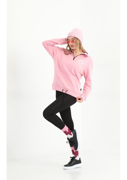 Kadın Fermuarlı Pembe Sweatshirt MW5717