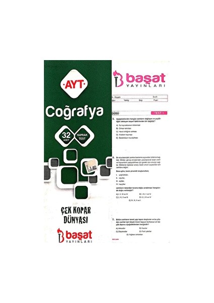 AYT Coğrafya Yaprak Test