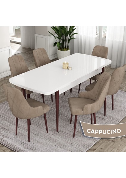 Concept Eta Serisi 80 x 132 cm Mdf Açılabilir Masa Takımı Beyaz Masa Kahve Ayak 6 Sandalye fiyatları