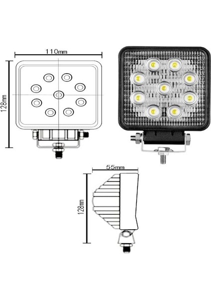 LED Kare Çalışma Lambası 9 Ledli