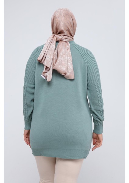 Kadın Büyük Beden Kolu Saç Örgülü Cepli Kışlık Triko Tunik 4372 indirimleri