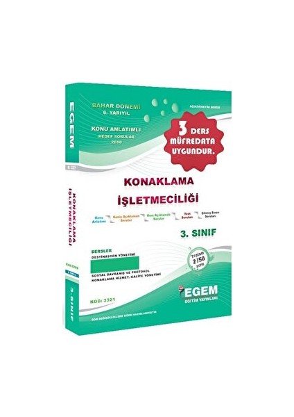 Egem Eğitim Yayınları 3. Sınıf 6. Yarıyıl Konaklama İşletmeciliği Konu Anlatımlı Hedef Sorular - Kod 3321 Egem Eğitim Yayınları