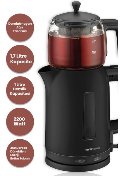 Trendcamelia 2200 Watt Cam Demlikli Bpa Içermeyen Çay Makinesi ve Su Isıtıcısı