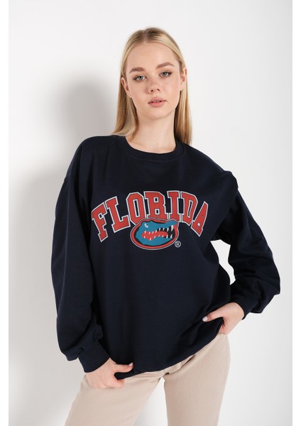 Kadın Oversize Florida Timsah Baskılı Sweattshirt