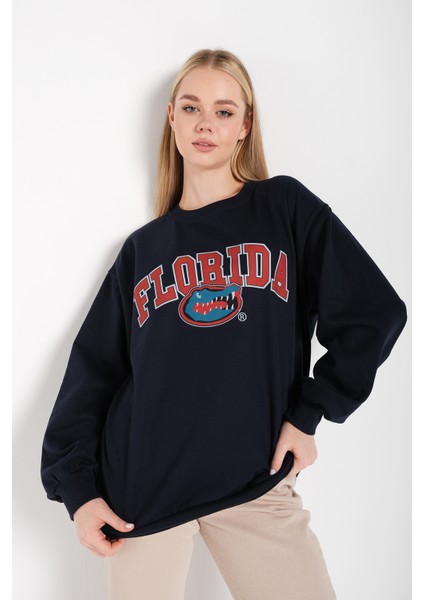 Kadın Oversize Florida Timsah Baskılı Sweattshirt