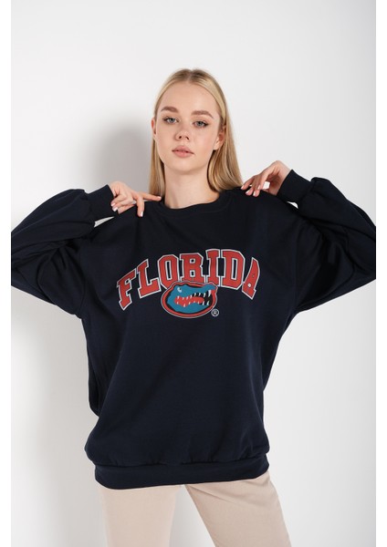 Kadın Oversize Florida Timsah Baskılı Sweattshirt