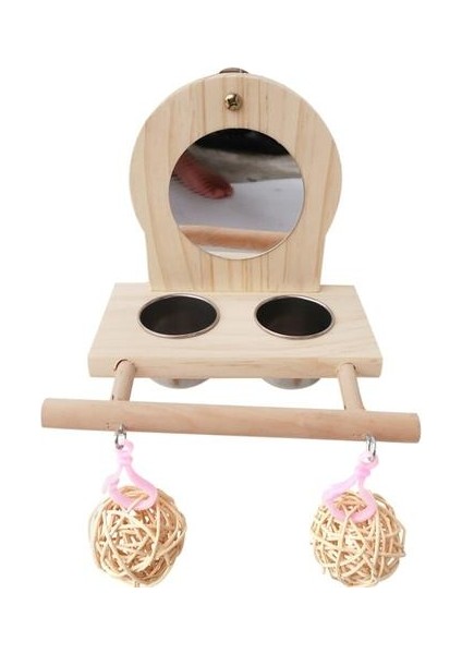 Papağan Ayna Oyun Standı Ahşap Levrek Playgym ile Besleyici Fincan Kaseler Rattan Topu 11UA | Kuş Oyuncakları (Yurt Dışından)