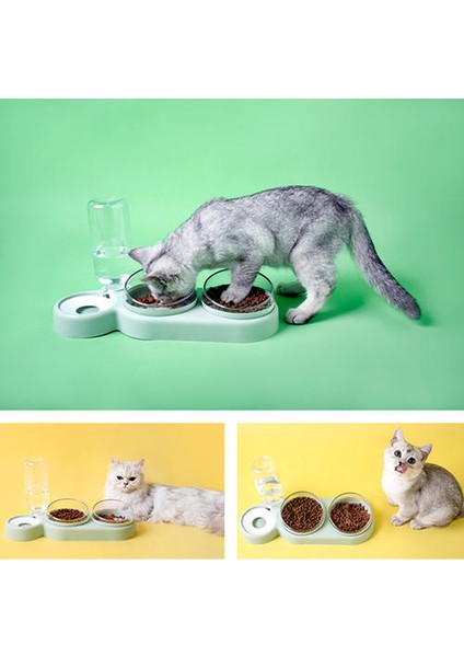 Pet Kedi Kase Otomatik Besleyici Köpek Kedi Gıda Kase Su Çeşmesi ile Çift Kase Içme Kediler Için Yükseltilmiş Standı Çanak Kaseleri | Kedi Besleme ve sulama Malzemeleri (Yurt Dışından)