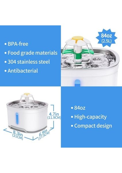 2.4l Otomatik Pet Kedi Su Çeşmesi LED Elektrikli USB Köpek Kedi Pet Otomatik Pet Içme Çeşmesi Dispenseri | Kedi Besleme ve sulama Malzemeleri (Yurt Dışından) indirimleri