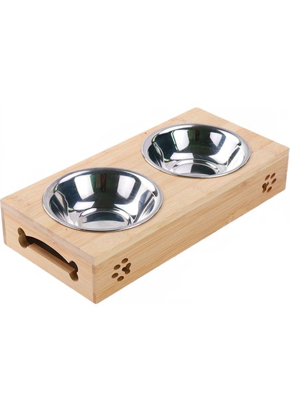 Renk Bambu Paslanmaz Çelik Pet Çift Kase Ahşap Hollow Anti-Koruma Koruma Servikal Kedi Kase Raf Pet Kase Köpek Kase | Köpek Besleme (Yurt Dışından)