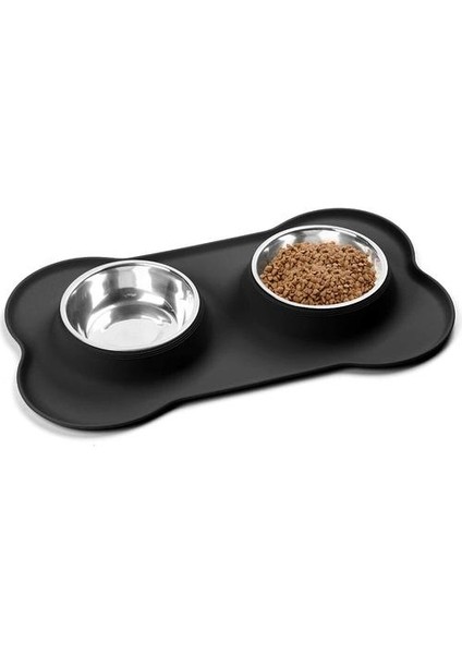 Antislip Çift Köpek Kase ile Silikon Mat ile Dayanıklı Paslanmaz Çelik Su Gıda Besleyici Pet Besleme Köpekler Için Içme Kaseleri Kediler | Köpek Besleme (Yurt Dışından)