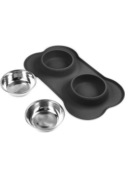 Antislip Çift Köpek Kase ile Silikon Mat ile Dayanıklı Paslanmaz Çelik Su Gıda Besleyici Pet Besleme Köpekler Için Içme Kaseleri Kediler | Köpek Besleme (Yurt Dışından) modelleri