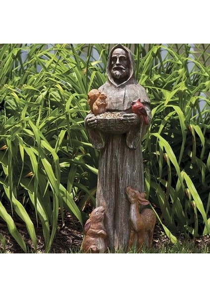 St. Francis ve Arkadaşlar Bahçe Heyeti Kuşlar Besleyici ile Yaratıcı Reçine El Sanatları Heykeli Bahçe Avlu Dekorasyon | Kuş Besleme (Yurt Dışından)